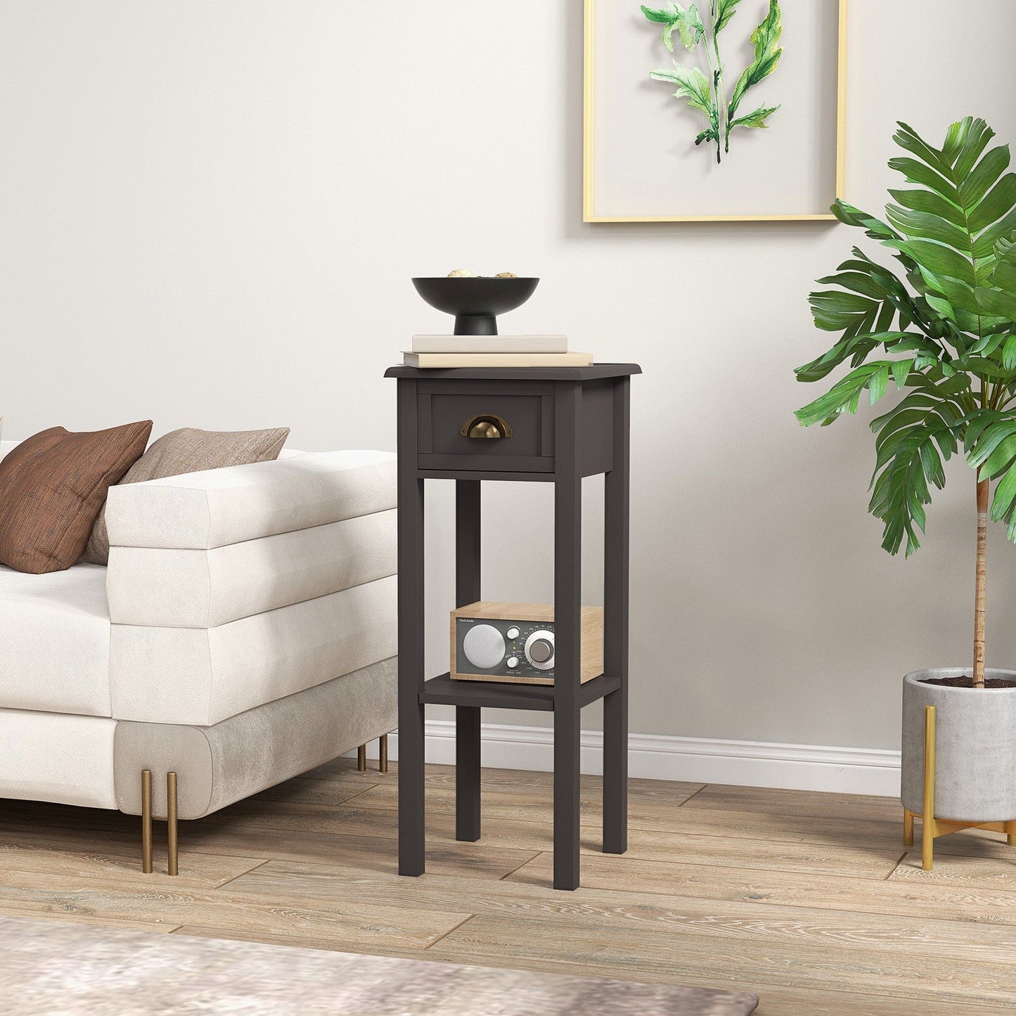 2-Tier Side Table with Drawer - Coffee