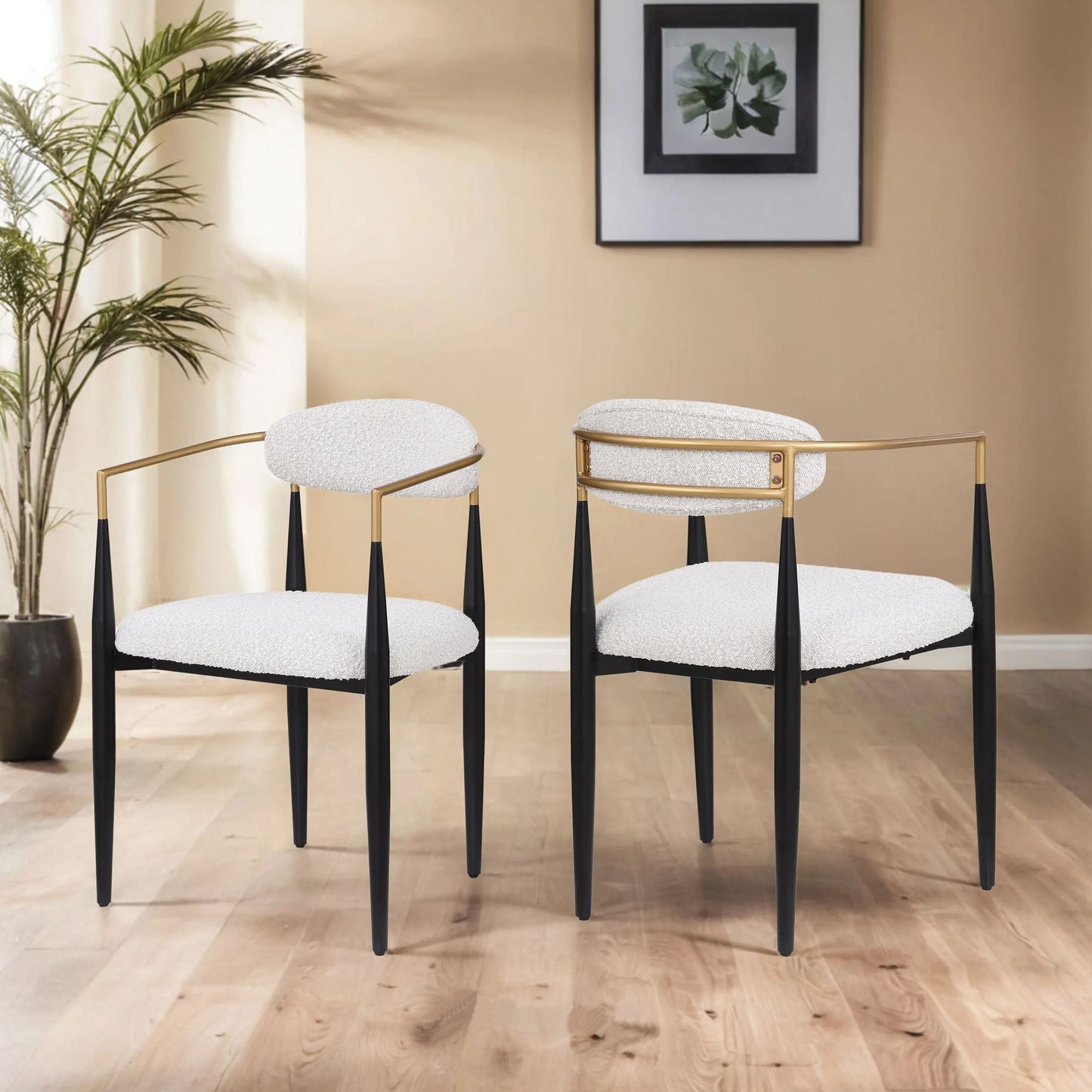 Set of 2 Modern Dining Chairs with Iron Frame and Curved Backrest, Dining Seats for Ultimate Comfort and Style, 23" L x 22" W x 31.5" H, Beige