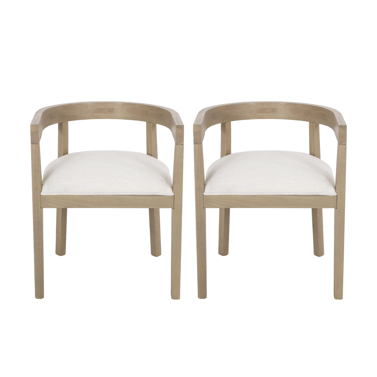 Set of 2 Contemporary Dining Arm Chairs with Rubberwood Frame, Chair Set Perfect for Dining Room, 22.5'' L x 22.5'' W x 27.5'' H, Beige