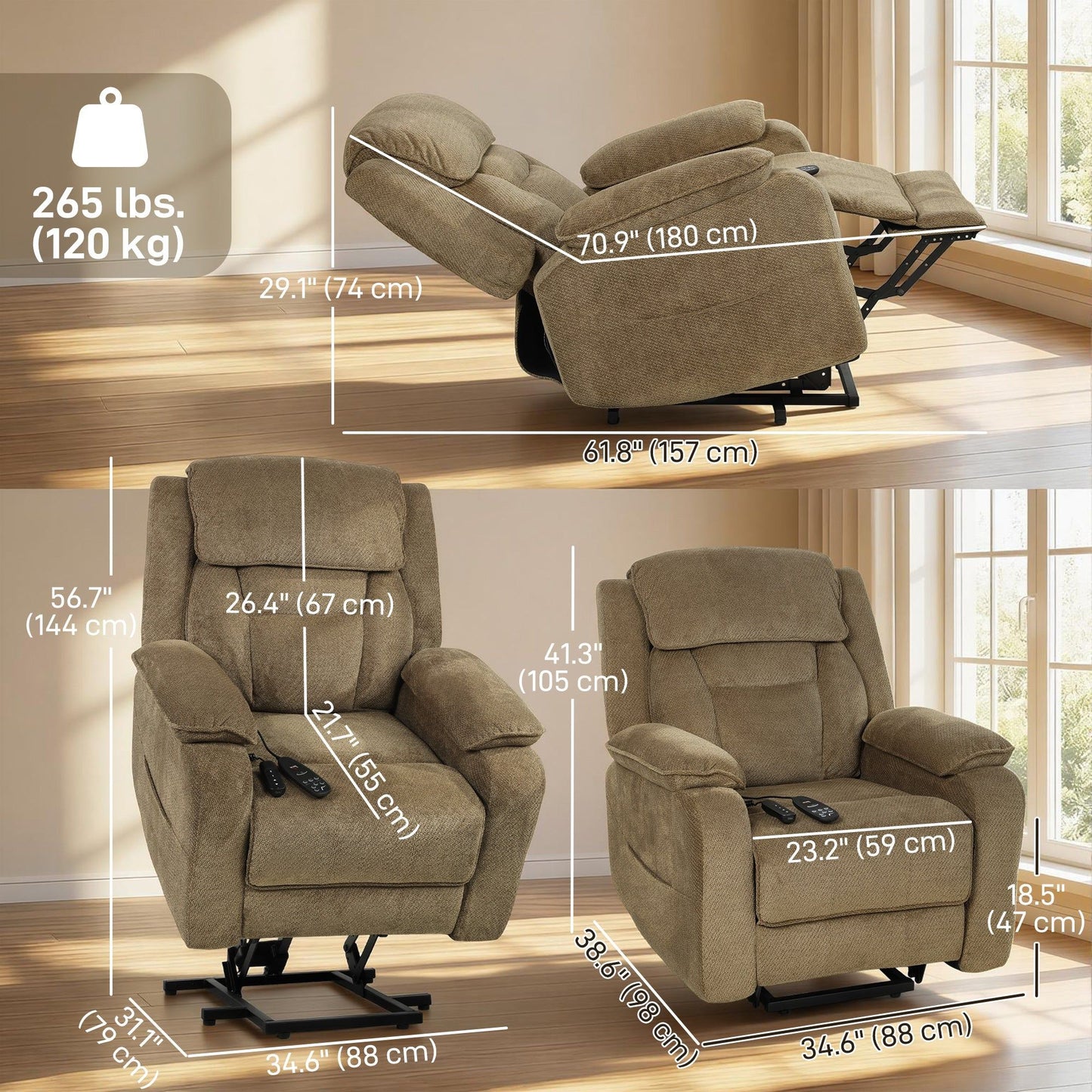 Power Lift Recliner with Massage - Brown