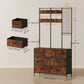 Hall Tree Coat Rack with 7-Drawer Dresser - Rustic Brown