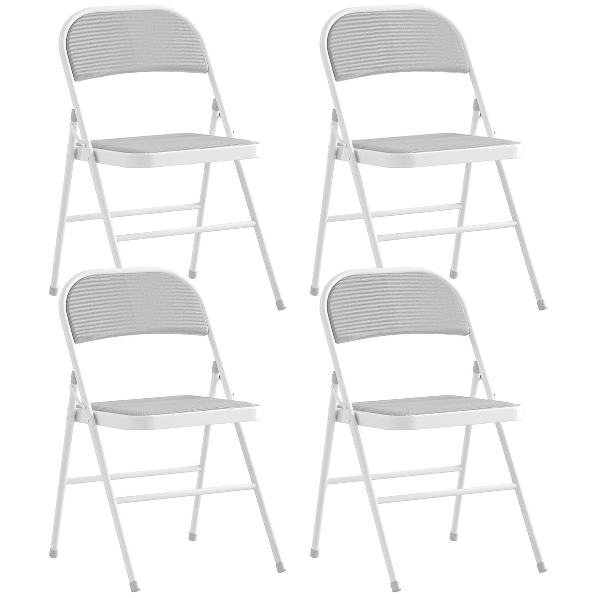 Set of 4 Metal Foldable Chairs, Corduroy Padded Folding Chairs with Cushion Seat and Open Back for Indoor, White
