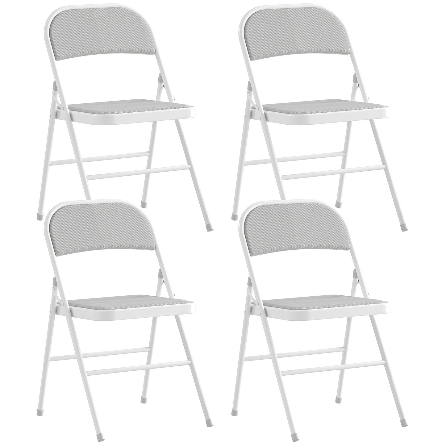 Set of 4 Metal Foldable Chairs, Corduroy Padded Folding Chairs with Cushion Seat and Open Back for Indoor, White