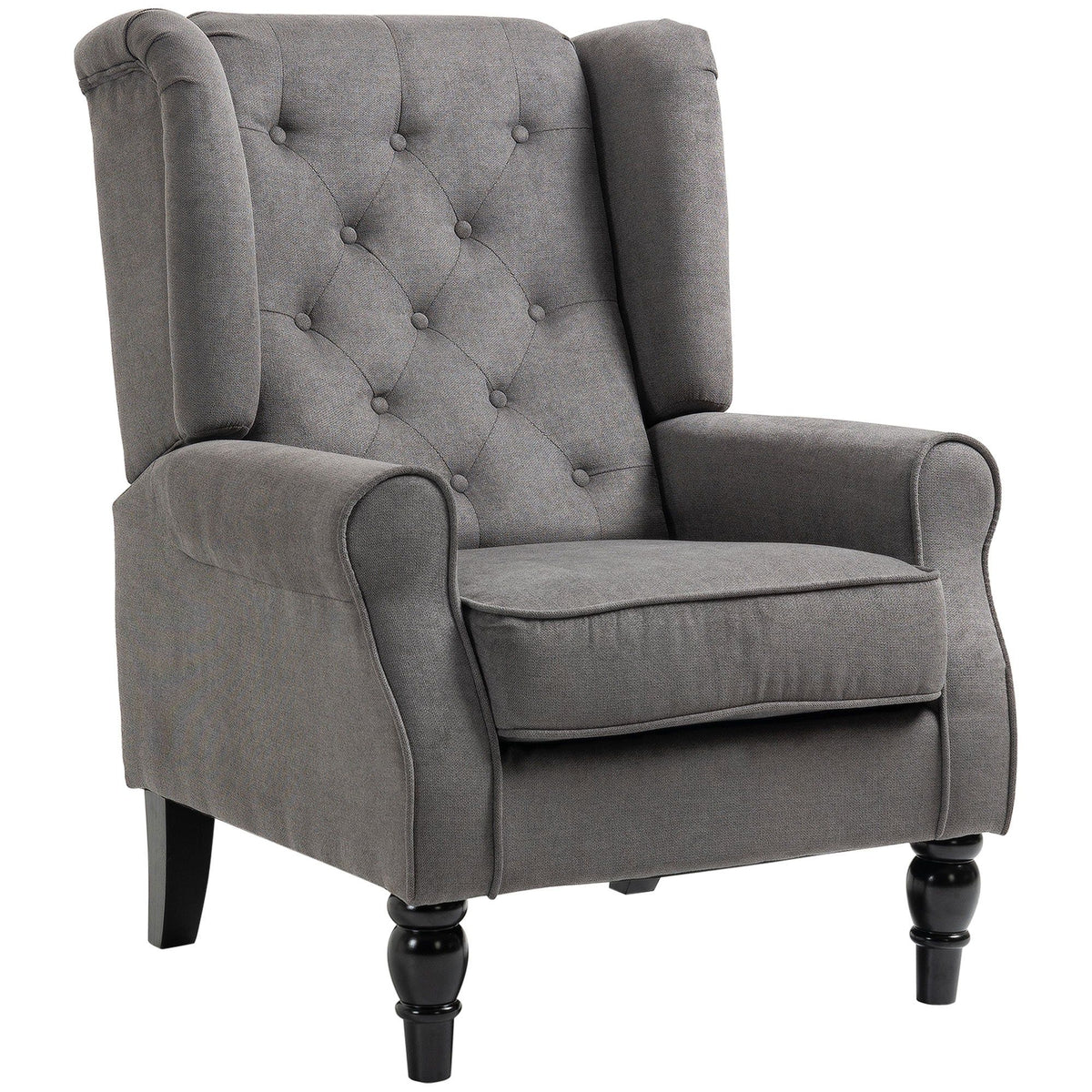 Button-Tufted Fabric Accent Chair with Wood Legs - Charcoal Grey