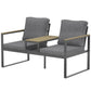 Outdoor Garden Bench with Integrated Table, 2 Seater Patio Loveseat with Thick Cushions, 136 cm Grey