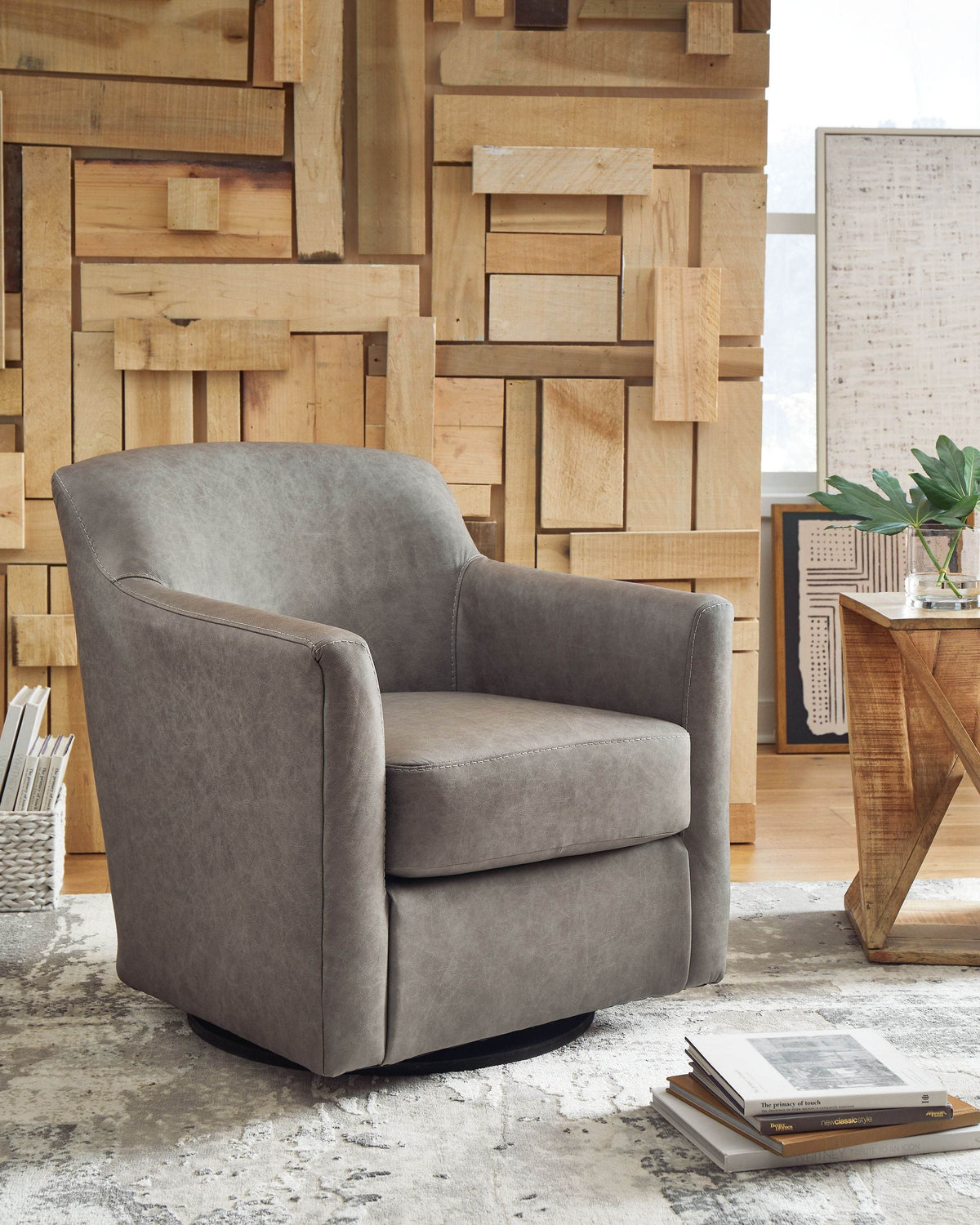 Bradney - Fossil - Swivel Accent Chair - Leather Match - Forward Furniture
