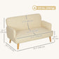 Velvet Feel Fabric 2 Seater Sofa, Small Sofa Loveseat with 8.3" Thick Padding and Wood Legs, Cream White