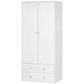 Armoire Wardrobe Closet with 2 Drawers, 71" Tall Wardrobe Cabinet with Hanging Rod, 2 Door Bedroom Armoires, Modern Clothing Storage Cabinet for Bedroom, White