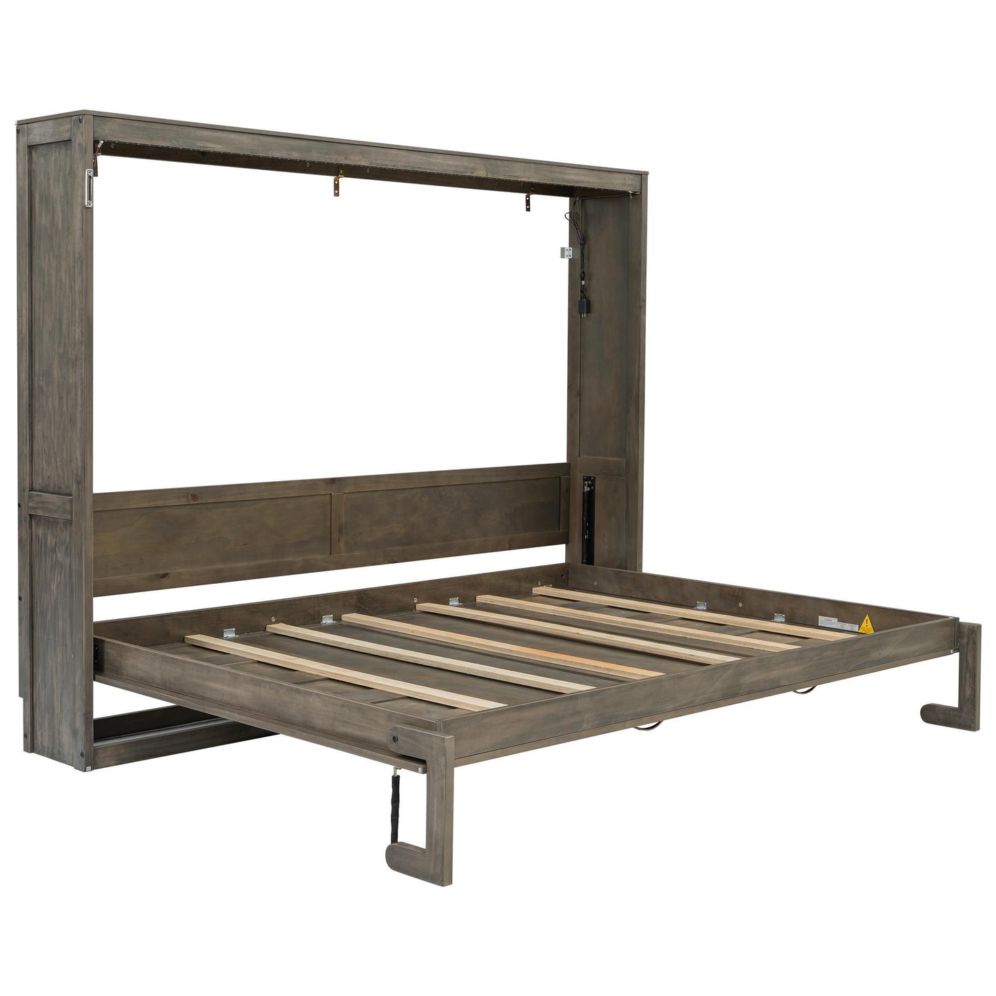 Full Size Murphy Bed with LED Light and Built‑In Desk, Foldable Platform Bed with Smooth Hydraulic Lift, 83" L x 60.5" W x 62" H, Brown
