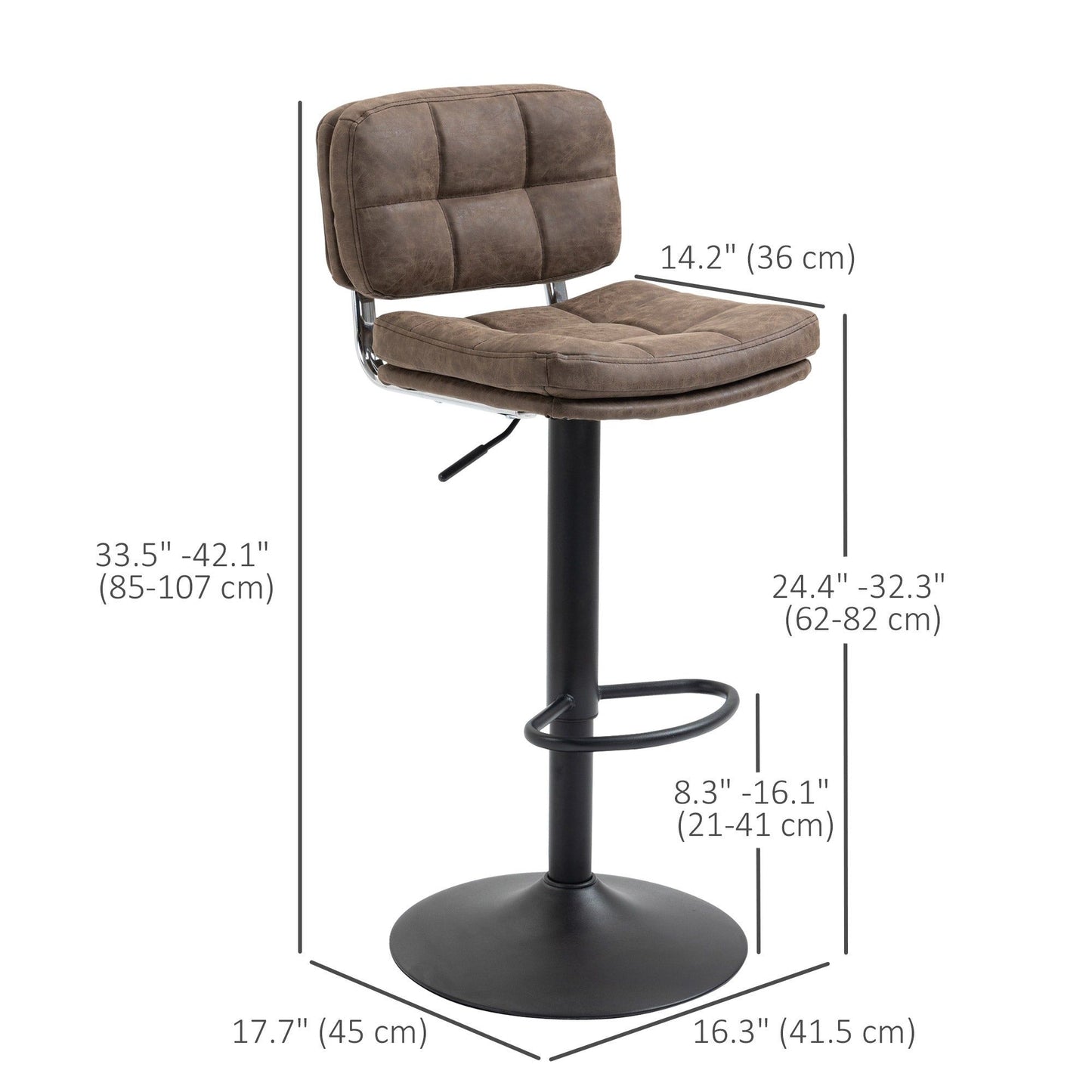 PU Leather Swivel Bar Stools Set of 2 with Footrest