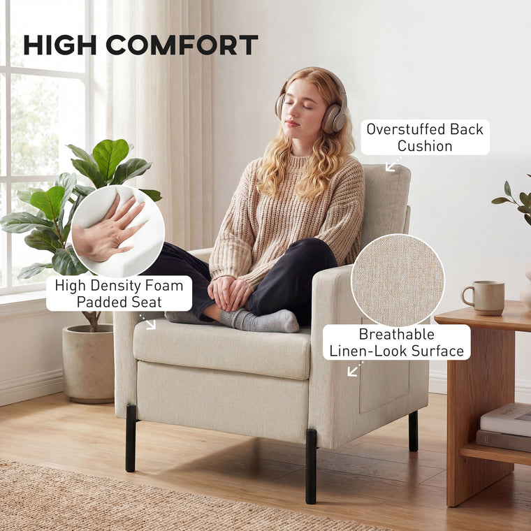 Upholstered Accent Armchair with Side Pockets