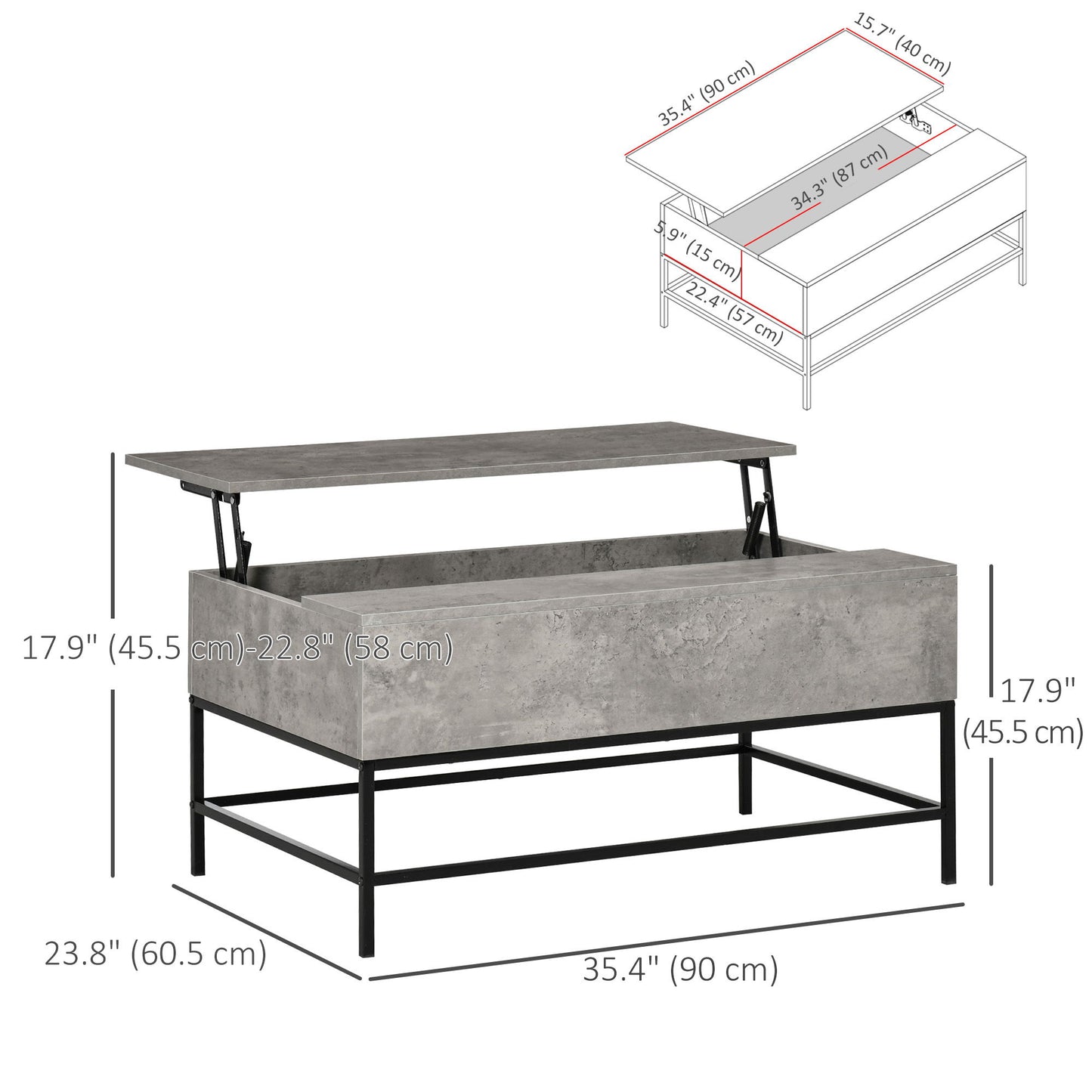 Lift Top Coffee Table with Hidden Storage Compartment Lift Tabletop Center Table for Living Room, Grey