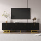 Modern TV Stand with Textured Doors, Gold Handles and Legs, Ample Storage Space, Easy to Install, 63" L x 15" W x 17.5" H, Black