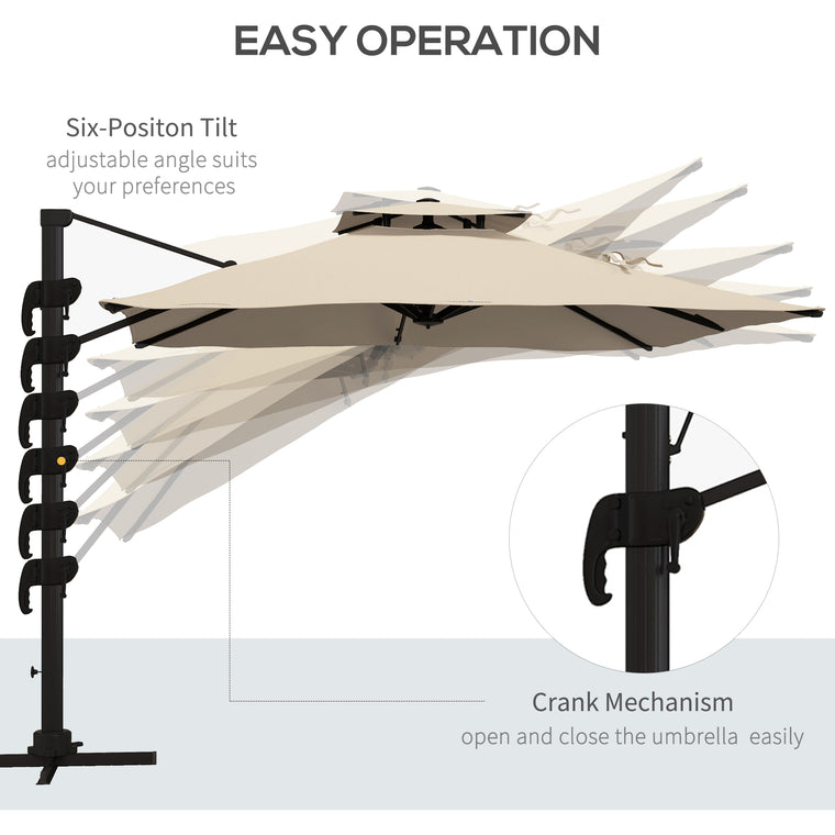 10' Khaki Square Cantilever Patio Umbrella with Crank Handle