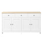 Modern Sideboard Buffet Cabinet with 3 Drawers and 4 Doors, Rustic Storage with Adjustable Shelves, 55'' L x 14.5'' W x 29.5'' H, White+Wood