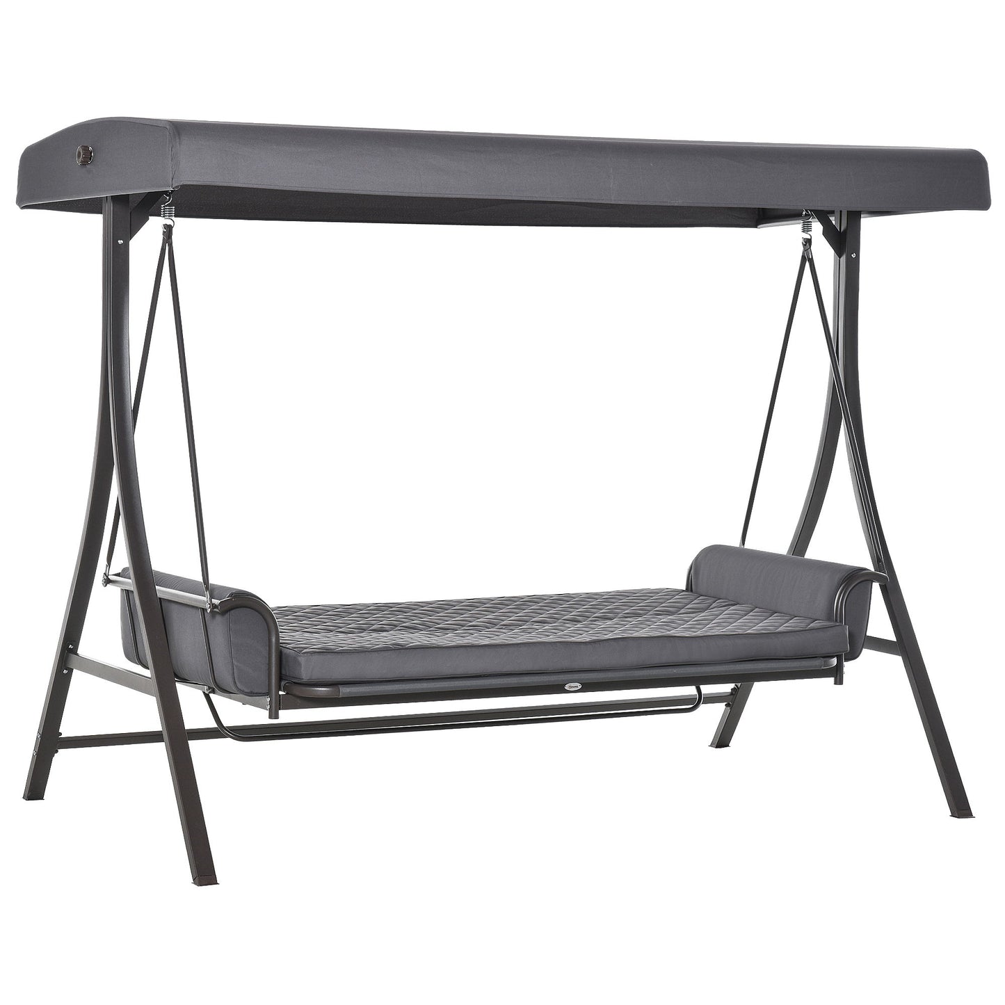3 Person Porch Swing Bench with Adjustable Canopy, Cushions, Pillows for Porch and Backyard, Dark Grey