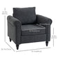 Vintage Armchair, Upholstered Accent Chair with Rolled Arms, Gourd-Shaped Rubber Wood Legs, Dark Grey