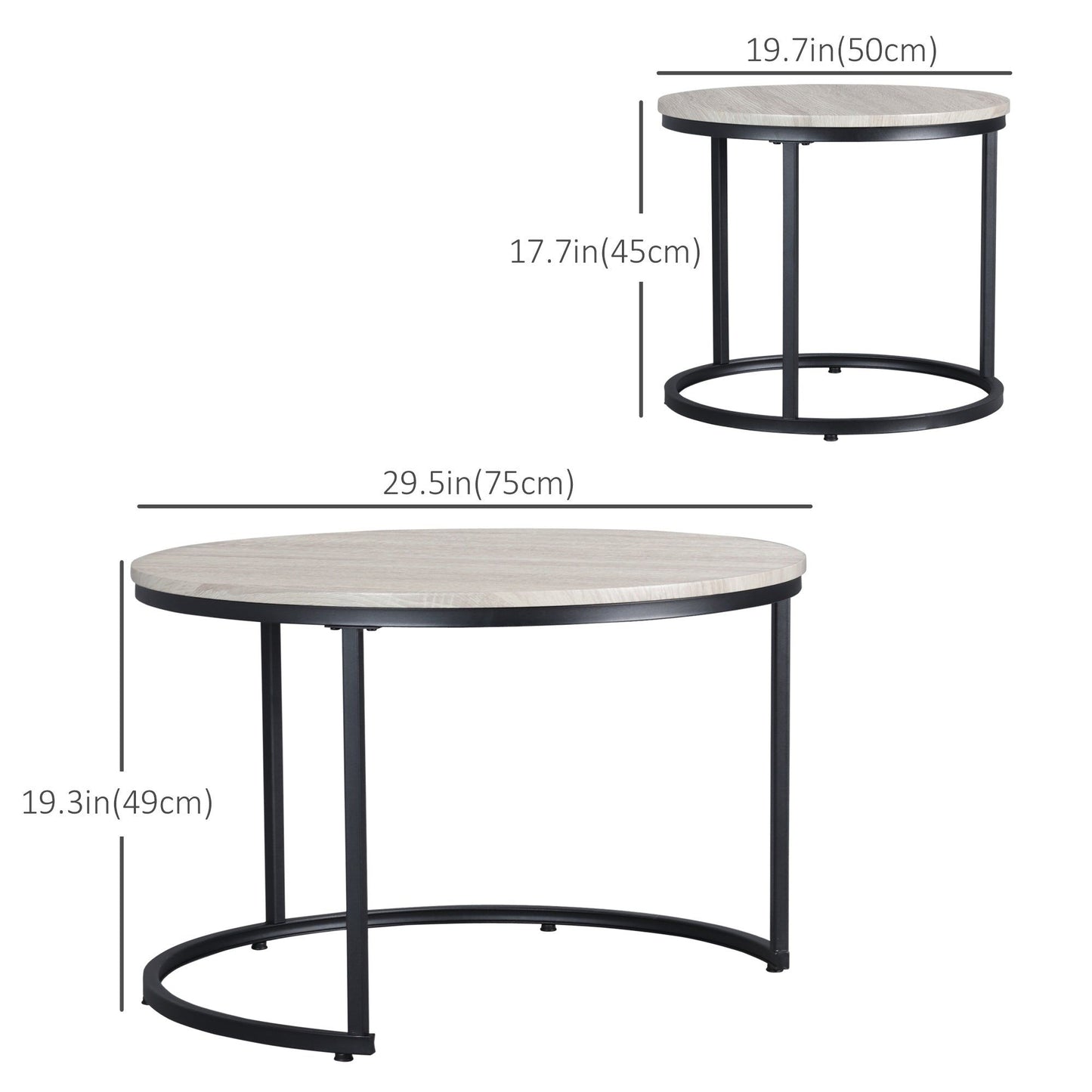 Round Nesting Coffee Tables Set of 2 - Grey Wood Grain