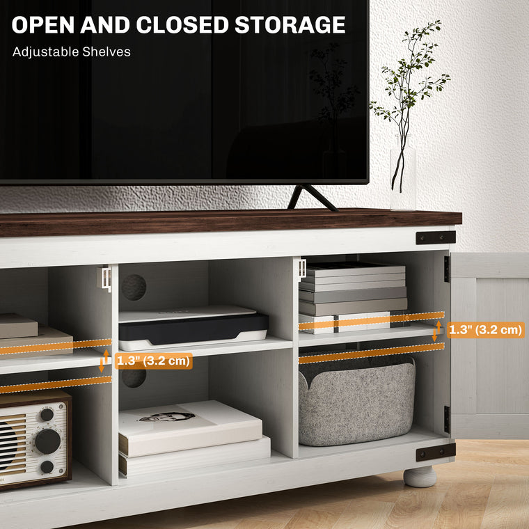 Farmhouse TV Stand with Barn Doors for 50" TV - Distressed White