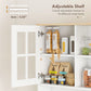 Kitchen Buffet with Hutch, Storage Pantry with 3 Cabinets, 2 Open Shelves and Large Countertop, White