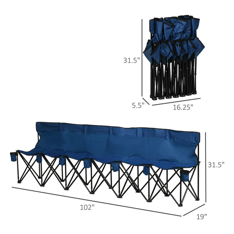 6-Seat Folding Camping Chair with Cup Holder - Blue