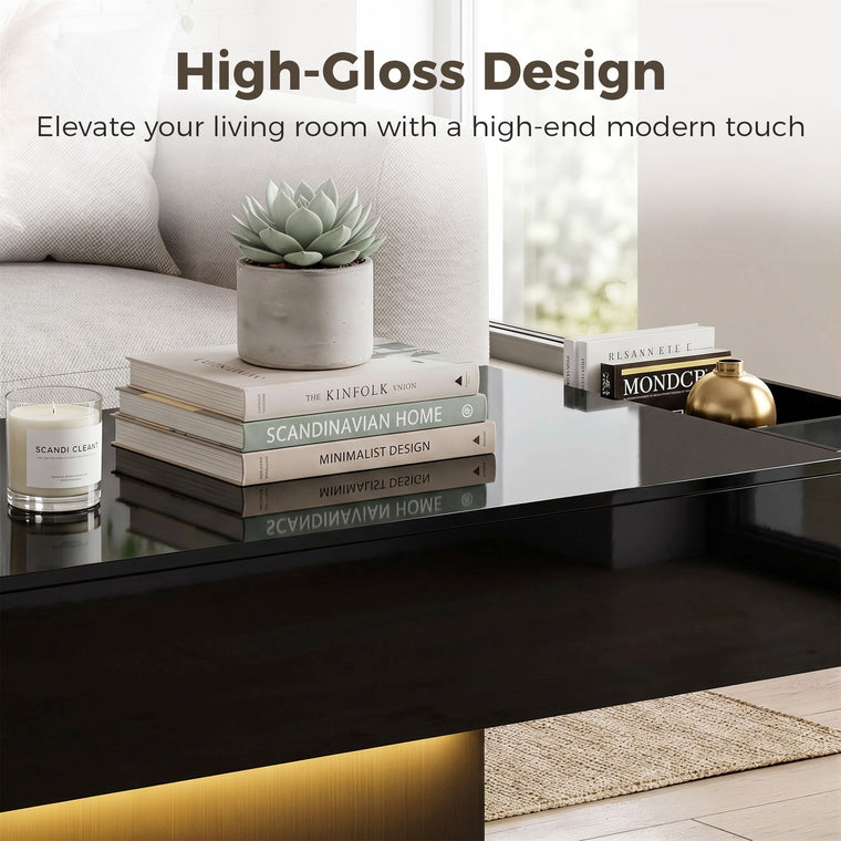LED Coffee Table with 2 Drawers and Remote