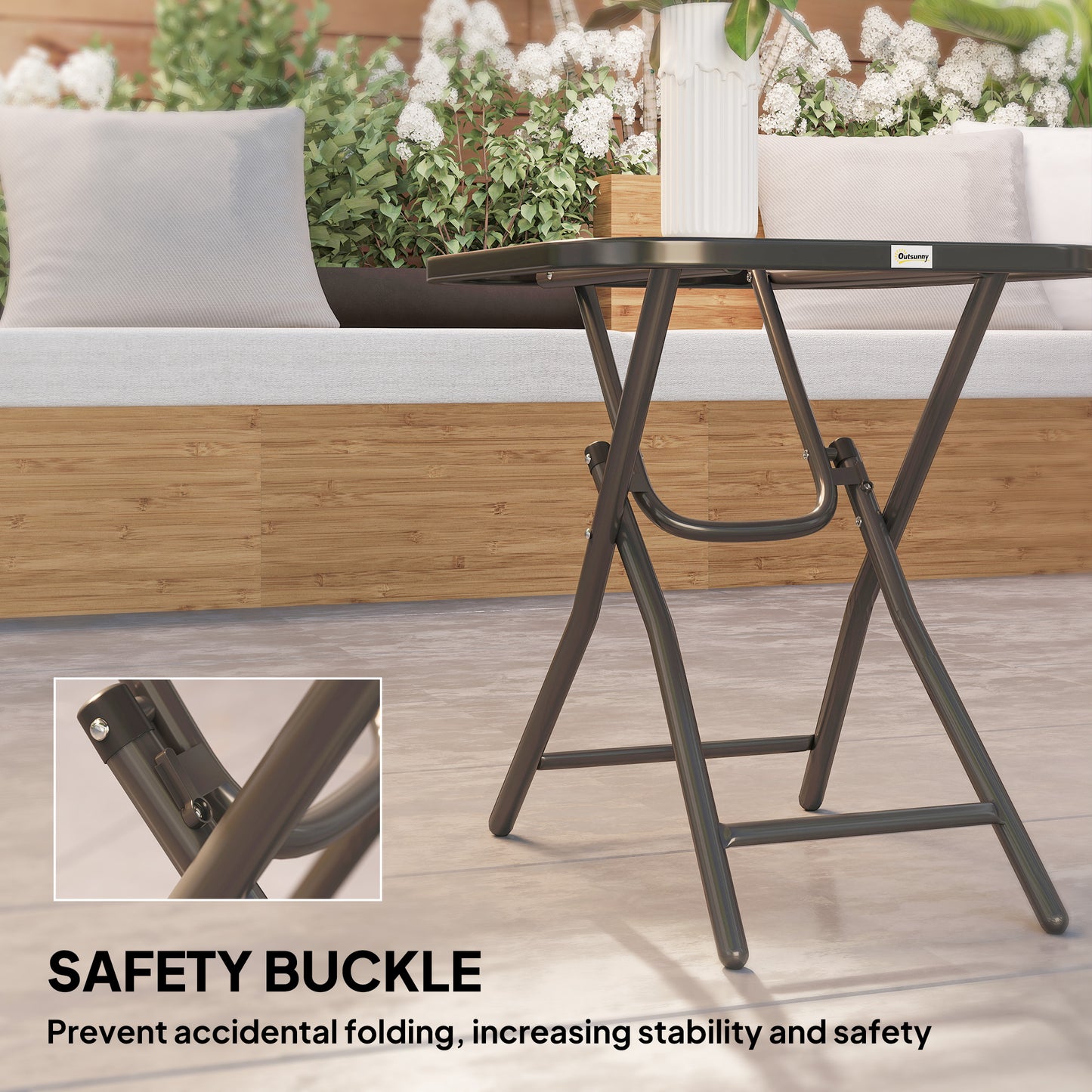 Patio Table, Folding Coffee Table with Tempered Glass Tabletop, Portable Bistro Table for Patio, Backyard