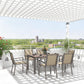 7 Piece Outdoor Dining Set with Rectangular Table and 6 Stackable Chairs, for Backyard, Lawn, Deck, Balcony, Pool Side
