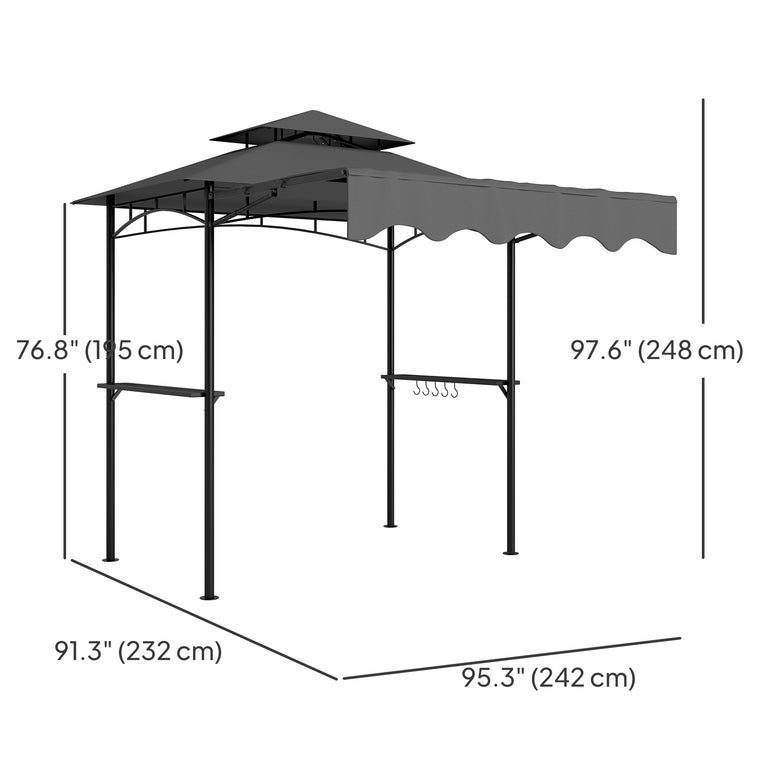8' x 7.6' Dark Grey Grill Gazebo with Double Tiered Roof