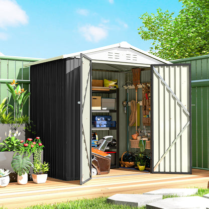 6.5' x 4' Metal Garden Shed with Lockable Doors - Dark Grey