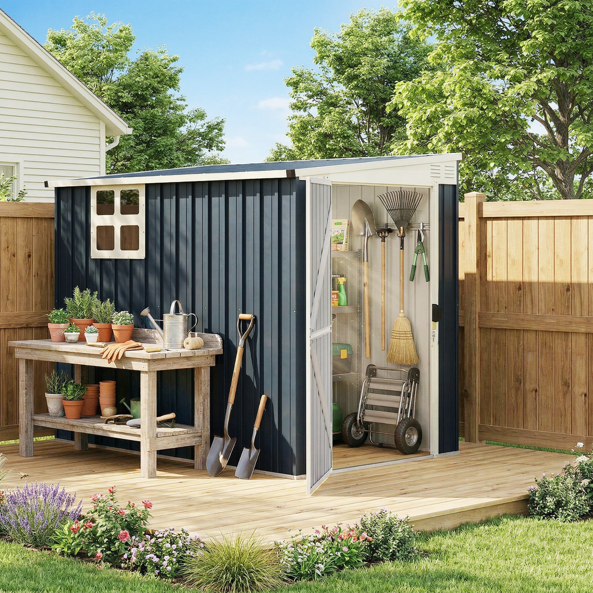 Outdoor Storage Shed, Metal Garden Shed with Window, 2 Vents and Lockable Door for Backyard, Garden, Patio - 4' x 8'