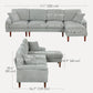 L-Shape Sofa, Modern Sectional Couch with Changeable Chaise Lounge, Pillows and Wooden Legs for Living Room, Grey