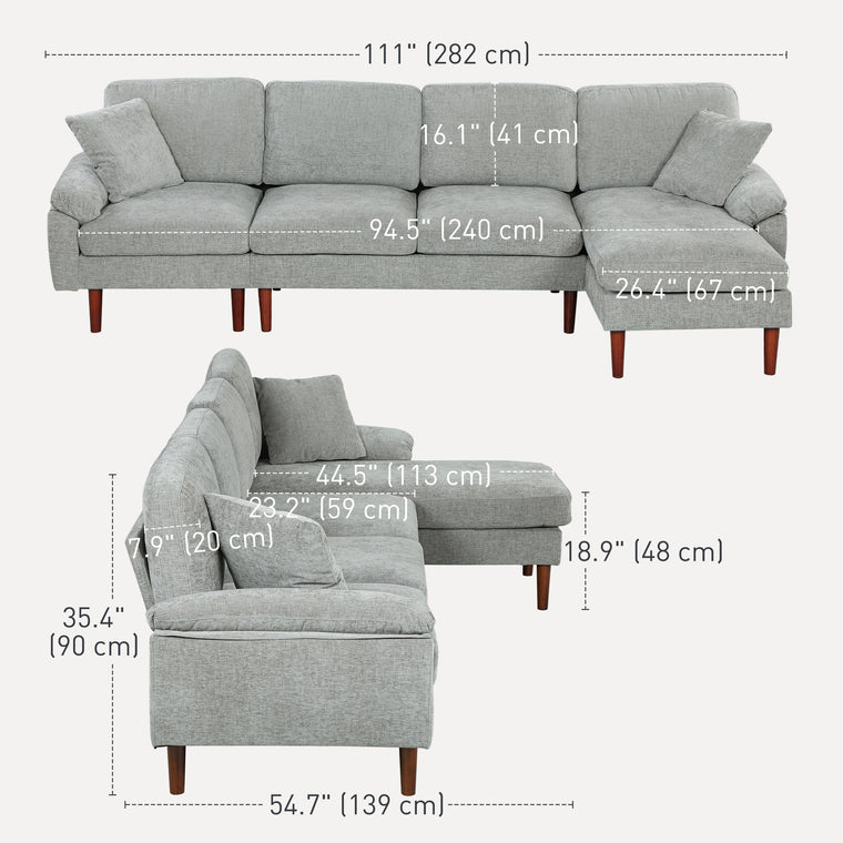 L-Shaped Sectional with Changeable Chaise & Pillows - Grey