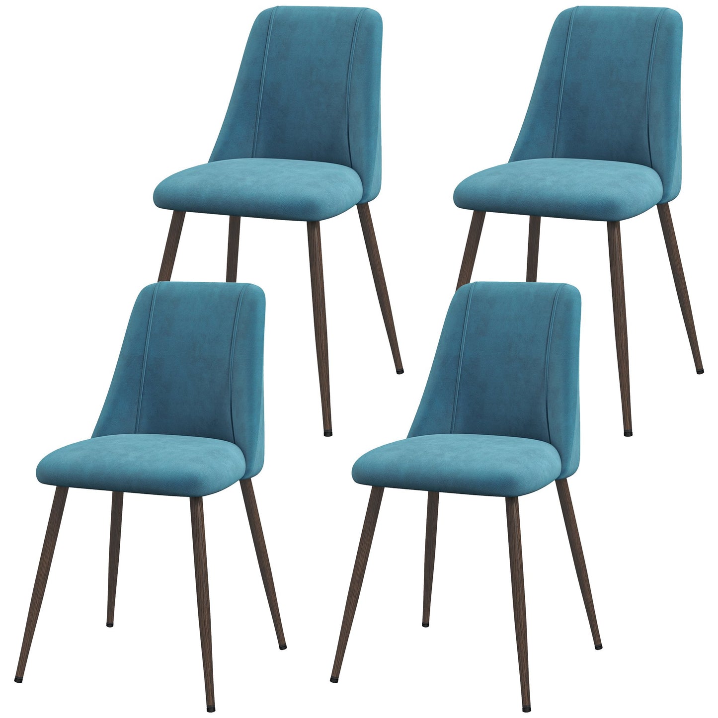 Upholstered Dining Chairs Set of 4, Velvet Accent Chair with Back and Wood-grain Steel Leg for Kitchen, Blue