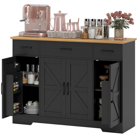 47" Farmhouse Buffet Cabinet with 3 Drawers - Black
