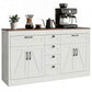 Sideboard Buffet Cabinet, 55" Farmhouse Kitchen Cabinet with 4 Barn Doors, 6 Drawers and 2 Adjustable Shelves, White
