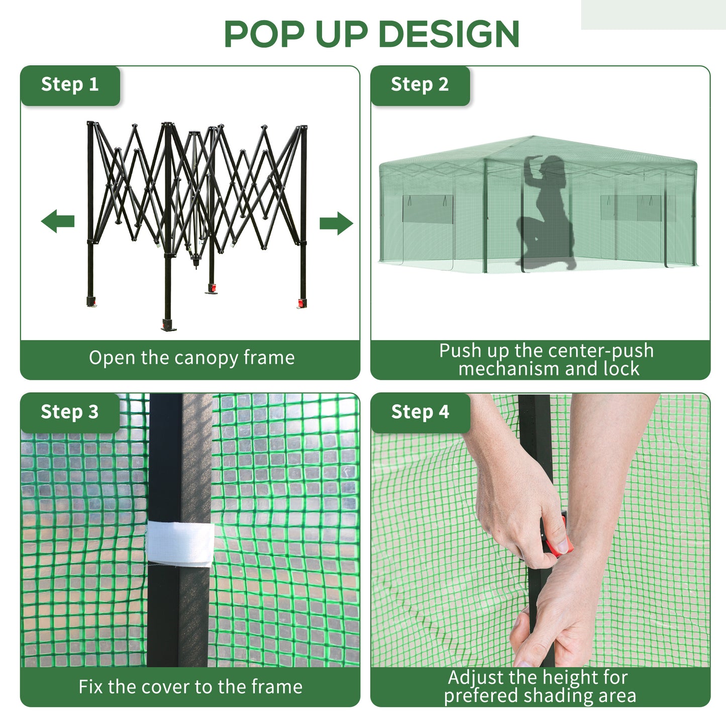 Portable Pop Up Greenhouse, Outdoor Walk-in Hot House with Roll-up Door & 2 Windows, 8' x 6' , Green