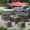 Dark Grey 6-Piece Rattan Sofa Set with Dining Table