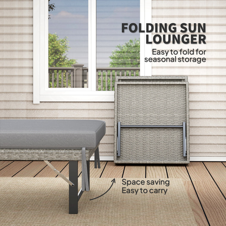 Folding Wicker Chaise Lounge Tanning Chair with Cushion