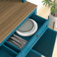 71" Pantry Cabinet with Microwave Space, Buffet with Hutch, 2 Drawers, Adjustable Shelves and Glass Doors, Navy Blue