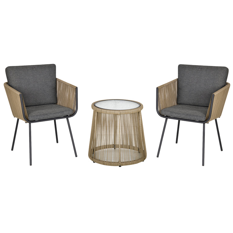 Grey 3-Piece Wicker Bistro Set with Coffee Table