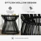 Round End Table, Rattan Side Table, Hollow Drum Design Coffee Table w/ Glass Top for Patio, Garden, Balcony, Dark Grey