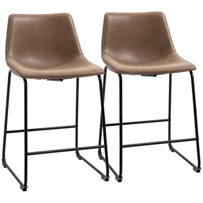 Counter-Height PU Leather Bar Stools Set of 2 - Brown