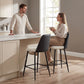 Bar Stools Set of 2, 26" Counter Height Bar Stools with PU Backrest, Linen-look Fabric Seat, Black