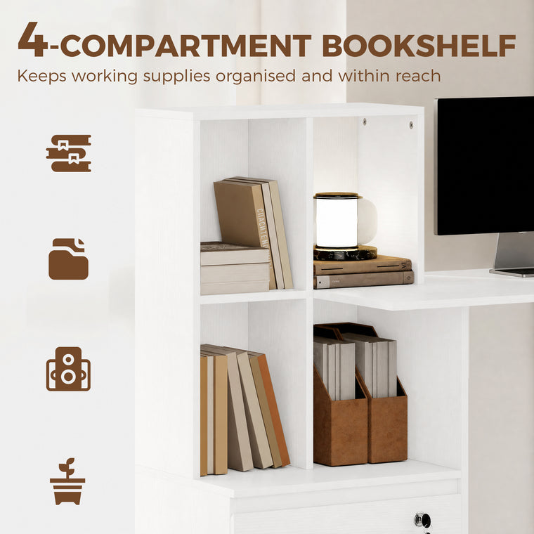 Computer Desk with Bookshelf and File Drawer - White Wood Grain