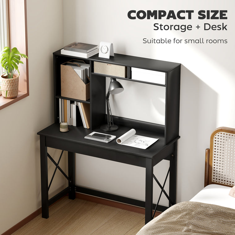 Computer Desk with Hutch and Storage Shelves - Black