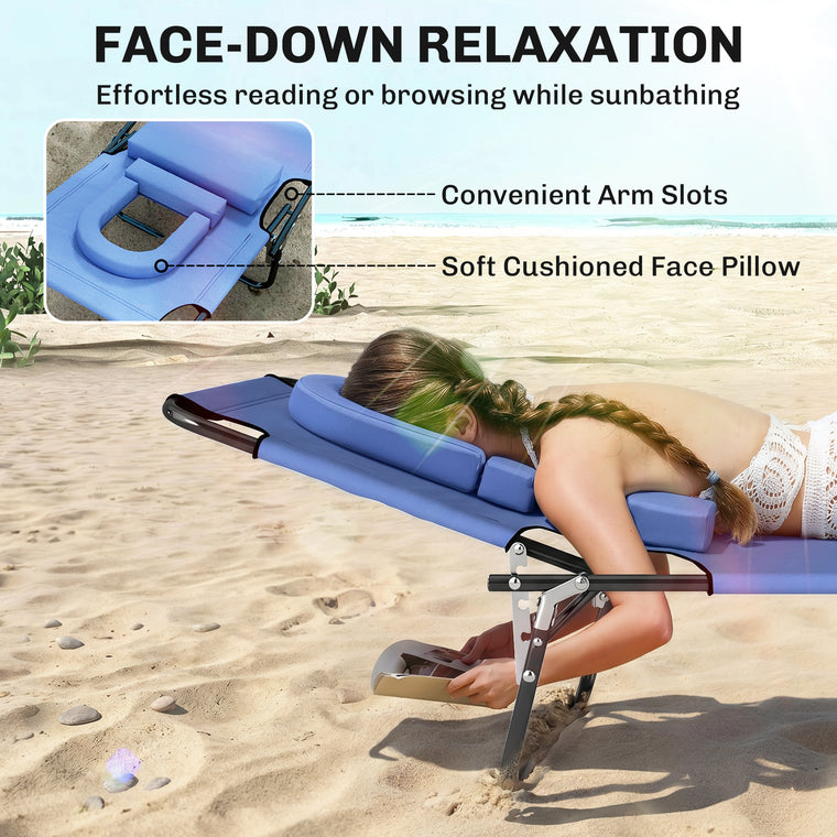 Blue Folding Chaise Lounge with Face Hole and Pillow