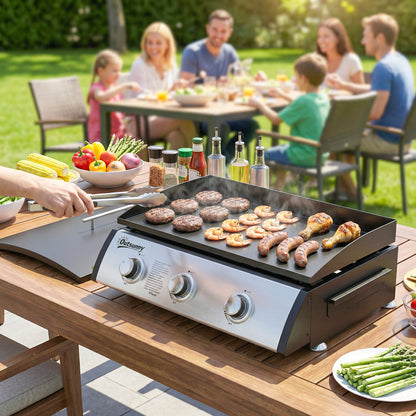 Black 3-Burner Propane Gas Grill with Non-Stick Griddle