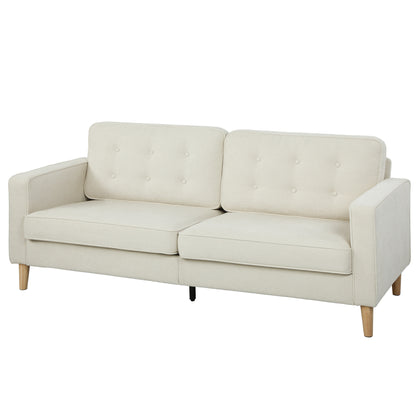 3-Seater Button-Tufted Sofa with Wood Legs - Cream White