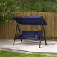 Outdoor Patio 3-Person Steel Canopy Cushioned Seat Bench Swing with Included Side Trays & Padded Comfort, Wine Red